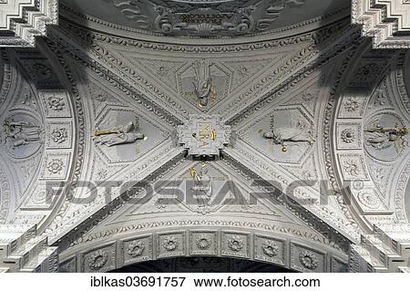 Stock Photo - "Interior view, stucco work in the side aisle, Church of St. Andreas, monastery church, early baroque style, Dusseldorf, Rhineland, North Rhine-Westphalia, Germany, Europe". Fotosearch