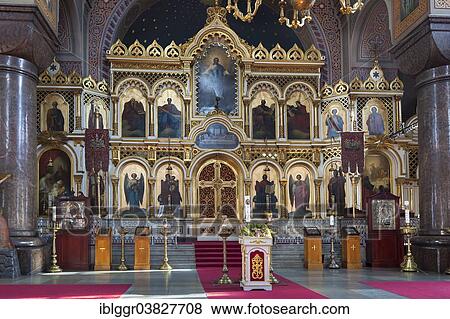Stock Photo - "Interior with an iconostasis, Uspenski Cathedral, Katajanokka, Helsinki, Finland, Europe". Fotosearch