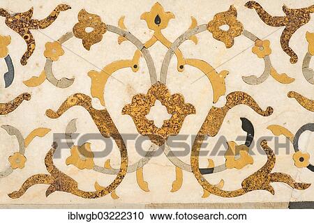 Stock Image - "Intricate marble inlay of an Islamic mausoleum, tomb of Mirza Ghiyas Beg, Itimad-ud-Daula, Agra, Uttar Pradesh, India, Asia". Fotosearch