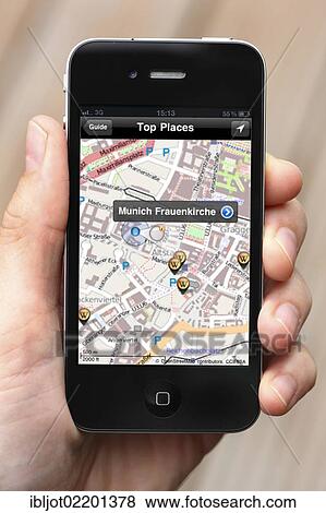 "IPhone, smartphone, showing an app on the display with a town map and local information, also available offline" View Large Photo Image Stock Photo - "IPhone, smartphone, showing an app on the display with a town map and local information, also available offline". Fotosearch