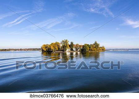 Stock Photograph - "Island Frauenchiemsee or Fraueninsel, from Lake Chiemsee, Chiemsee, Upper Bavaria, Bavaria, Germany, Europe". Fotosearch