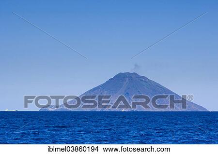 Picture - "Isola Stromboli with volcano Mt Stromboli, seen from the Tyrrhenian Sea, Isola di Panarea, Aeolian Islands, Italy, Europe". Fotosearch
