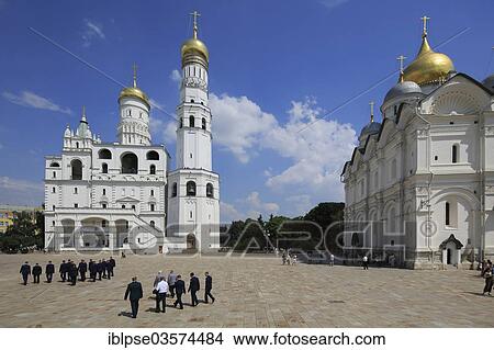 Picture - "Ivan the Great Bell Tower and Archangel Cathedral in the Kremlin, Moskau, Russia, Europe". Fotosearch