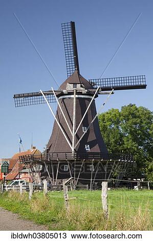 Stock Image - "Jachen Flunk"""", old windmill, Windmill Museum, Lemkenhafen, Fehmarn, Schleswig-Holstein, Germany, Europe". Fotosearch
