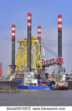 "Jacket components for offshore wind turbines on specialised vessel Victoria Matthias, Container Terminal Bremerhaven, Bremerhaven, Bremen, Germany, Europe" View Large Photo Image Stock Image - "Jacket components for offshore wind turbines on specialised vessel Victoria Matthias, Container Terminal Bremerhaven, Bremerhaven, Bremen, Germany, Europe". Fotosearch