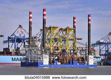 "Jacket components for offshore wind turbines on specialised vessel Victoria Matthias, Container Terminal Bremerhaven, Bremerhaven, Bremen, Germany, Europe" View Large Photo Image Stock Photo - "Jacket components for offshore wind turbines on specialised vessel Victoria Matthias, Container Terminal Bremerhaven, Bremerhaven, Bremen, Germany, Europe". Fotosearch