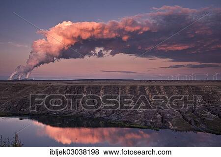 Stock Photo - "Jaenschwalde Power Station with steam clou and wind turbines, Cottbus-Nord Coal Mine, Schliechow, Cottbus, Brandenburg, Germany, Europe". Fotosearch