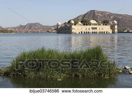 Stock Photograph - "Jal Mahal Palace in the Man Sagar lake water, Amber, Jaipur, Rajasthan, India, Asia". Fotosearch