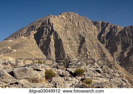 Stock Image - "Jebel Harim with a radar station, the highest mountain on the Musandam Peninsula, Musandam Governorate, Oman, Asia". Fotosearch