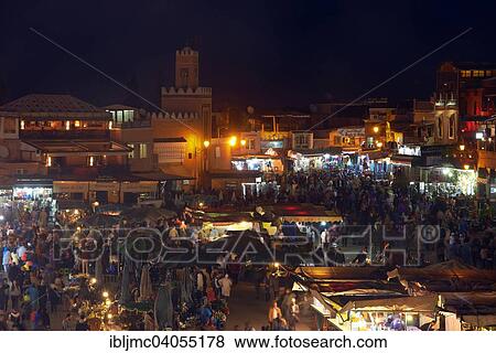 Stock Photo - "Jemaa el-Fnaa Square, UNESCO World Heritage Site, at night, Marrakech, Morocco, Africa". Fotosearch