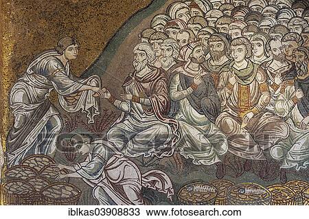"Jesus Feeds the Five Thousand, Byzantine gold ground mosaics, Cathedral of Santa Maria Nuova, Monreale Cathedral, Monreale, Province of Palermo, Sicily, Italy, Europe" View Large Photo Image Stock Image - "Jesus Feeds the Five Thousand, Byzantine gold ground mosaics, Cathedral of Santa Maria Nuova, Monreale Cathedral, Monreale, Province of Palermo, Sicily, Italy, Europe". Fotosearch