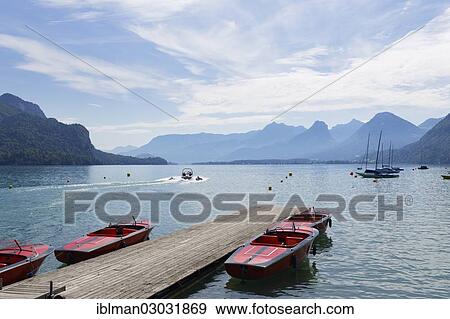 Stock Photo - "Jetty, Lake Wolfgang, Sankt Gilgen, Salzkammergut, Salzburg State, Austria, Europe". Fotosearch