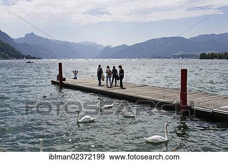 Stock Photo - "Jetty on lake Traunsee, Gmunden, Salzkammergut resort area, Traunviertel region, Upper Austria, Austria, Europe, PublicGround, Europe". Fotosearch