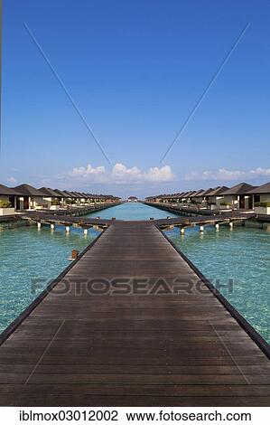 Stock Image - "Jetty, water bungalows on Paradise Island, Lankanfinolhu, North Male Atoll, Maldives, Asia". Fotosearch