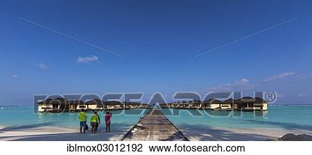 Stock Image - "Jetty, water bungalows on Paradise Island, Lankanfinolhu, North Male Atoll, Maldives, Asia". Fotosearch