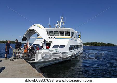 "Jetty with the ferry from Waxholmsbolaget, Finnhamn Island in the central Stockholm archipelago, Stockholm, Sweden, Europe" View Large Photo Image Stock Photo - "Jetty with the ferry from Waxholmsbolaget, Finnhamn Island in the central Stockholm archipelago, Stockholm, Sweden, Europe". Fotosearch