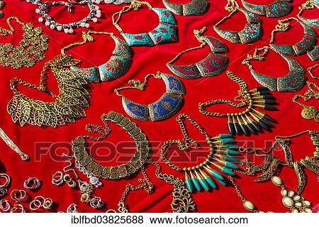 Stock Photo - "Jewellery for sale at the weekly flea market, Anjuna, Goa, India, Asia". Fotosearch