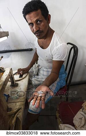 Stock Photo - "Jewellery production with semi-precious stones, feldspars, Nindana, Southern Province, Eranawila Region, Sri Lanka, Asia". Fotosearch