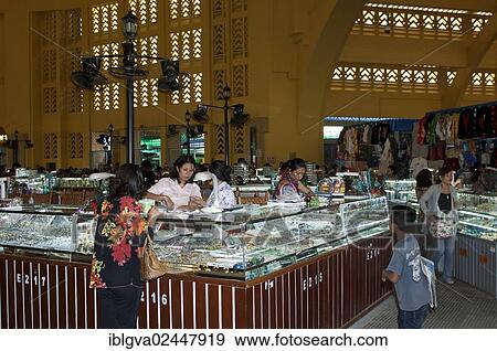 Stock Photo - "Jewellery stall in the central market, Phnom Penh, Cambodia, Southeast Asia, Asia". Fotosearch