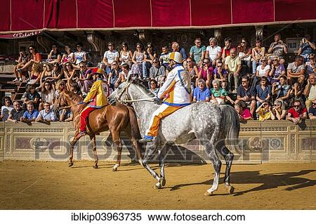 "Jockeys waiting for the start of Palio di Siena horse race on Piazza del Campo, Siena, Tuscany, Italy, Europe" View Large Photo Image Stock Photography - "Jockeys waiting for the start of Palio di Siena horse race on Piazza del Campo, Siena, Tuscany, Italy, Europe". Fotosearch