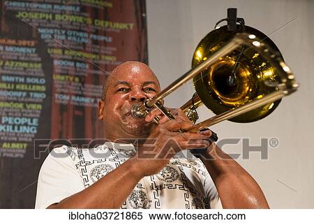 Stock Photography - "Joseph Bowie, musician of the band Defunkt, 50th Jazz Workshop Peitz, Peitz, Brandenburg, Germany, Europe". Fotosearch