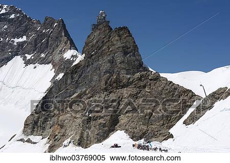 Stock Photography - "Jungfraujoch saddle, behind the massif of Mt. Jungfrau, Swiss Alps Jungfrau-Aletsch UNESCO World Heritage, Berne Canton, Switzerland, Europe". Fotosearch