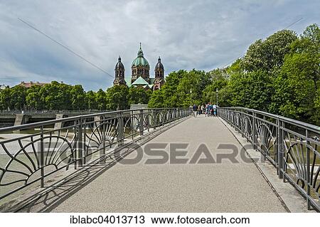 "Kabelsteg footbridge, St. Luke's Church, Prater Island, Munich, Upper Bavaria, Bavaria, Germany, Europe" View Large Photo Image Stock Image - "Kabelsteg footbridge, St. Luke's Church, Prater Island, Munich, Upper Bavaria, Bavaria, Germany, Europe". Fotosearch