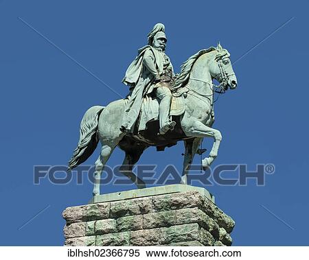 Stock Photography - "Kaiser Wilhelm I of Prussia, equestrian statue on the Hohenzollernbruecke bridge, Cologne, North Rhine-Westphalia, Germany, Europe, PublicGround, Europe". Fotosearch