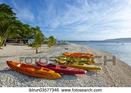 "Kajaks at the sandy beach, Hideaway Island, Shefa Province, Vanuatu, Oceania" View Large Photo Image Stock Photograph - "Kajaks at the sandy beach, Hideaway Island, Shefa Province, Vanuatu, Oceania". Fotosearch