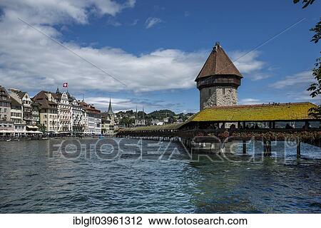 "Kapellbrucke bridge over the Reuss and water tower, Lucerne, Switzerland, Europe" View Large Photo Image Stock Image - "Kapellbrucke bridge over the Reuss and water tower, Lucerne, Switzerland, Europe". Fotosearch