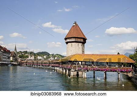 Stock Photo - "Kapellbruecke Bridge or Chapel Bridge, Chapel Bridge, Lucerne, Switzerland, Europe". Fotosearch