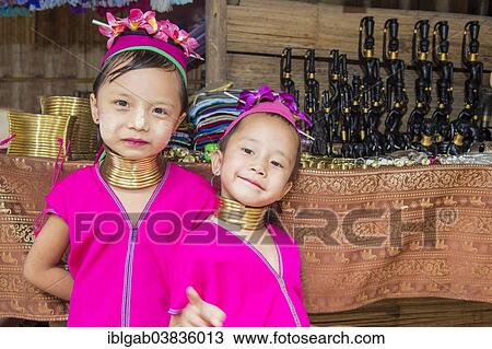 Stock Image - "Karen girls, Chiang Mai, Thailand, Asia". Fotosearch