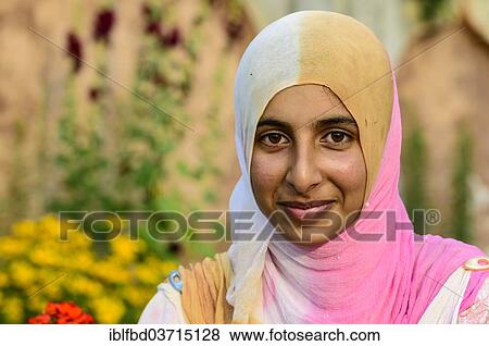 Stock Photo - "Kashmiri woman wearing a headscarf, Srinagar, Jammu and Kashmir, India, Asia". Fotosearch