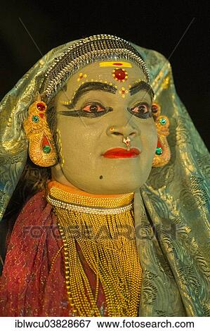 Stock Photo - "Kathakali dancer in full makeup wearing a costume, Varkala, Kerala, South India, India, Asia". Fotosearch