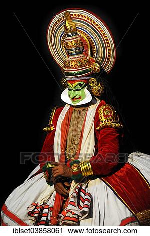 Stock Image - "Kathakali, traditional ritual dance theatre, Varkala, Kerala, South West India, India, Asia". Fotosearch