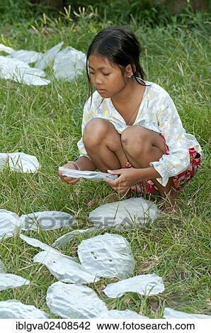 "Khmer girl spreading rice paper for spring rolls to dry in a meadow, Battambang, Cambodia, Southeast Asia, Asia" View Large Photo Image Stock Image - "Khmer girl spreading rice paper for spring rolls to dry in a meadow, Battambang, Cambodia, Southeast Asia, Asia". Fotosearch