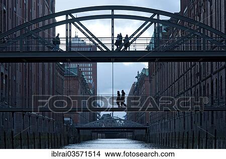 Picture - "Kibbelsteg footbridge, Speicherstadt, Hamburg, Hamburg, Germany, Europe". Fotosearch