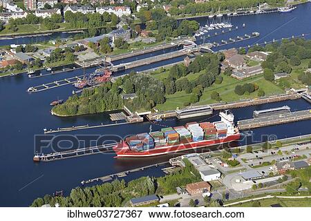 "Kiel-Holtenau canal locks, northern end of the Kiel Canal, Nord-Ostsee-Kanal, aerial view, Kiel, Schleswig-Holstein, Germany, Europe" View Large Photo Image Stock Photo - "Kiel-Holtenau canal locks, northern end of the Kiel Canal, Nord-Ostsee-Kanal, aerial view, Kiel, Schleswig-Holstein, Germany, Europe". Fotosearch
