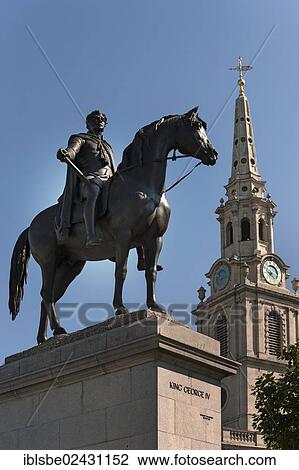 "King George IV equestrian statue in front of St. Martin in the Fields Church, Trafalgar Square, London, England, United Kingdom, Europe" View Large Photo Image Stock Image - "King George IV equestrian statue in front of St. Martin in the Fields Church, Trafalgar Square, London, England, United Kingdom, Europe". Fotosearch