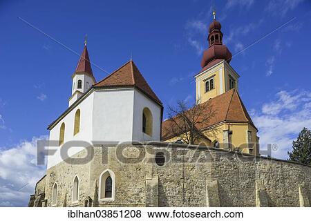 "Kirchenberg with the fortified walls of the Catholic Parish Church of the Assumption and the Catholic subsidiary church of St. Sebastian, Straden, Styria, Austria, Europe" View Large Photo Image Stock Photo - "Kirchenberg with the fortified walls of the Catholic Parish Church of the Assumption and the Catholic subsidiary church of St. Sebastian, Straden, Styria, Austria, Europe". Fotosearch