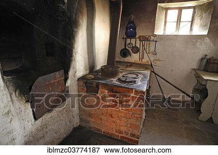 Stock Photo - "Kitchen in a farmhouse, circa 1910, Franconian Open Air Museum, Bad Windsheim, Middle Franconia, Bavaria, Germany, Europe". Fotosearch