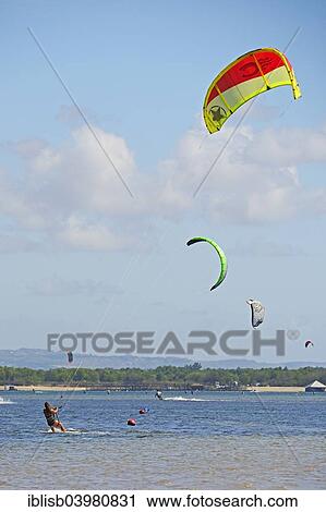 Stock Image - "Kite surfer on the beach in Sanur, Bali, Indonesia, Asia". Fotosearch