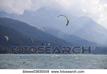 "Kitesurfers, Lake Silvaplana, Engadine Lakes, Piz de la Margna, Silvaplana, Upper Engadin, Canton of Graubunden, Switzerland, Europe" View Large Photo Image Stock Photo - "Kitesurfers, Lake Silvaplana, Engadine Lakes, Piz de la Margna, Silvaplana, Upper Engadin, Canton of Graubunden, Switzerland, Europe". Fotosearch
