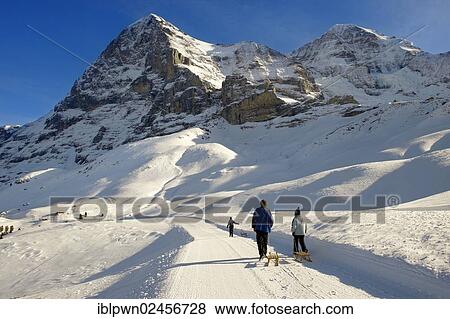 Stock Photo - "Kleine Scheidegg in winter towards the north face of the Eiger mountain, Swiss Alps, Switzerland, Europe". Fotosearch