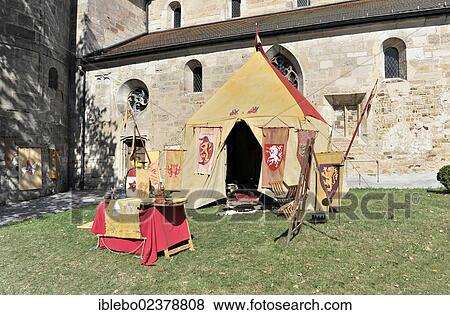 Stock Photo - "Knights' dwelling or knights' tent, historical Staufer or Hohenstaufen market, Lorch, Baden-Wuerttemberg, Germany, Europe". Fotosearch