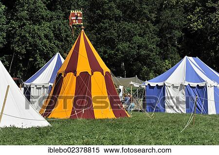 Stock Photography - "Knights' tents, historical Staufer or Hohenstaufen market, Lorch, Baden-Wuerttemberg, Germany, Europe". Fotosearch
