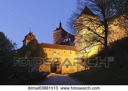 Stock Image - "Kobolzell Gate, Rothenburg ob der Tauber, Romantic Road, Franconia, Bavaria, Germany, Europe". Fotosearch