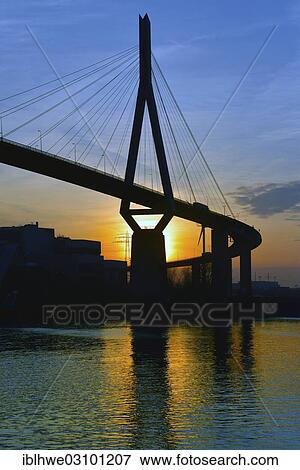 "Koehlbrand Bridge at sunset, Hamburg, Hamburg, Hamburg, Germany, Europe" View Large Photo Image Stock Photo - "Koehlbrand Bridge at sunset, Hamburg, Hamburg, Hamburg, Germany, Europe". Fotosearch