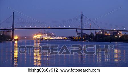 "Koehlbrandbruecke bridge in the evening light, Neuhof, Hamburg, Hamburg, Germany, Europe" View Large Photo Image Stock Image - "Koehlbrandbruecke bridge in the evening light, Neuhof, Hamburg, Hamburg, Germany, Europe". Fotosearch