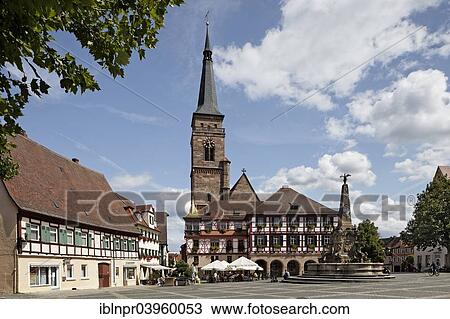 "Konigsplatz square, Town Hall, protestant Town Church of St. Johannis and St. Martin, built 1469 - 1495, Schoner Brunnen fountain, Schwabach, Middle Franconia, Bavaria, Germany, Europe" View Large Photo Image Stock Image - "Konigsplatz square, Town Hall, protestant Town Church of St. Johannis and St. Martin, built 1469 - 1495, Schoner Brunnen fountain, Schwabach, Middle Franconia, Bavaria, Germany, Europe". Fotosearch